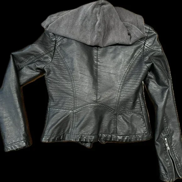 Black Free People Hooded Cropped Leather Jacket Women's Size XS - Picture 2 of 4